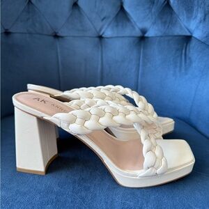 Anne Klein Women's Cream Braided Heeled Sandals. Size 11